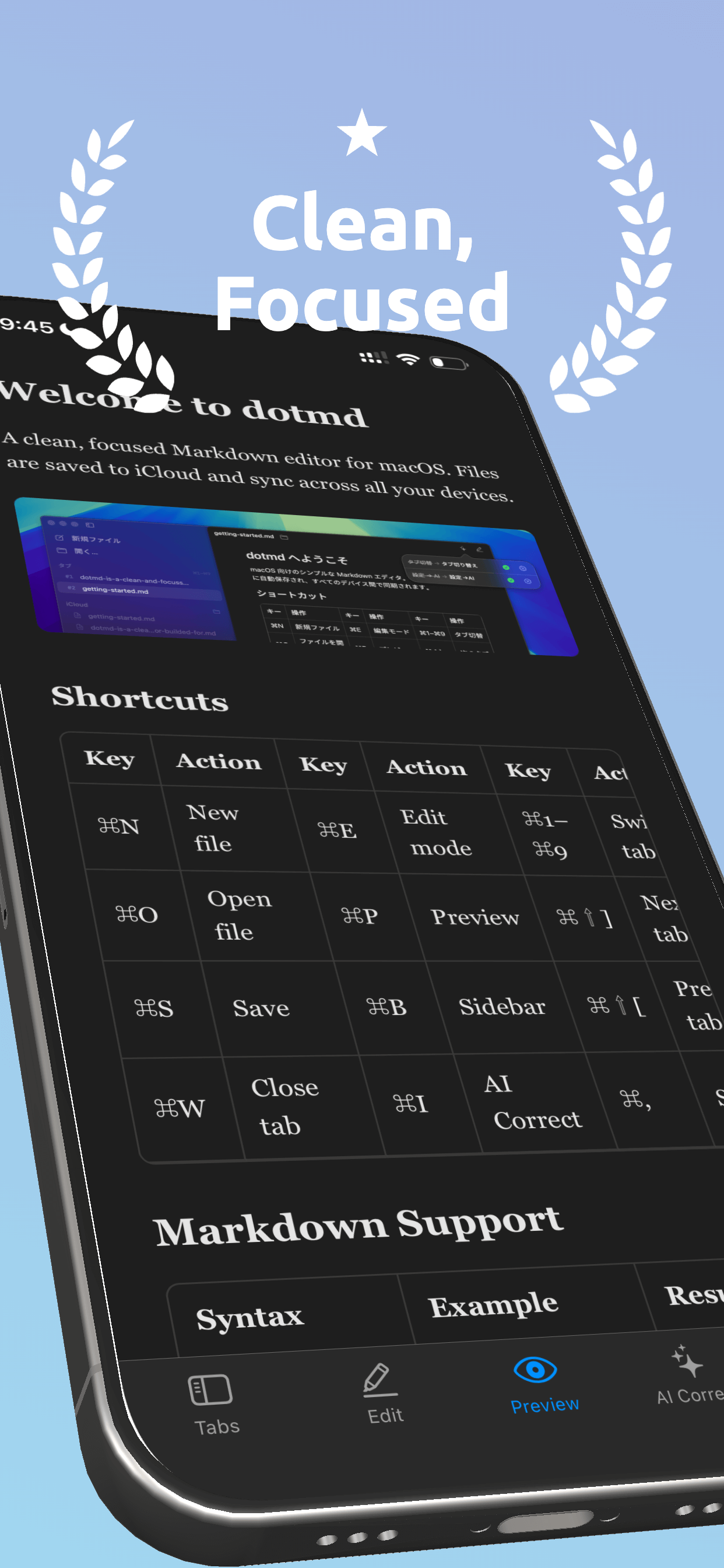 dotmd on iPhone — preview